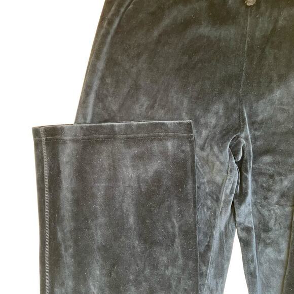 Donna Y2K Bootcut Velour Track Pants Embroidered Waistline Black Casual Sz L - Picture 10 of 16